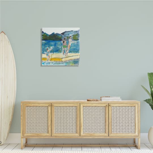 Stupell Industries Kids on Swimming Dock Abstract Contemporary Lake Scene Canvas Wall Art